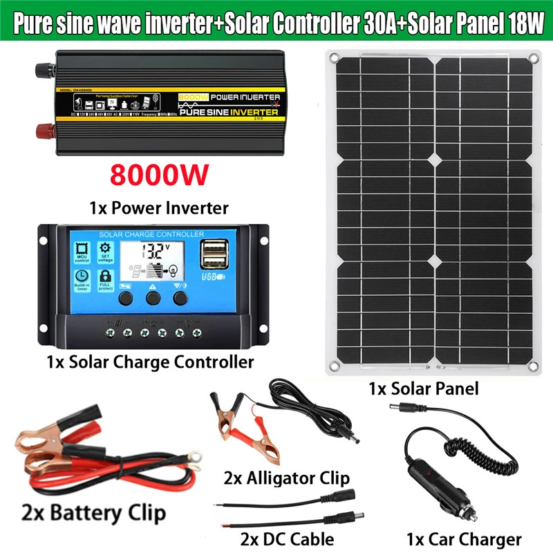 Système d'alimentation de panneau solaire 30w Chargeur de batterie de panneau  solaire 1000w Inverter USB Kit de contrôleur complet Home Portable Power  Station