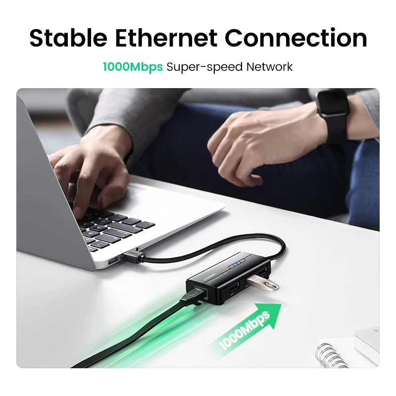 Ugreen Usb3.0 Ethernet Adaptador 1000mbps Usb Rj45 Hub Usb para Portátil Xiaomi mi Caixa s Windows Ethernet Hub Usb Lan Placa de Rede - Imagem 4