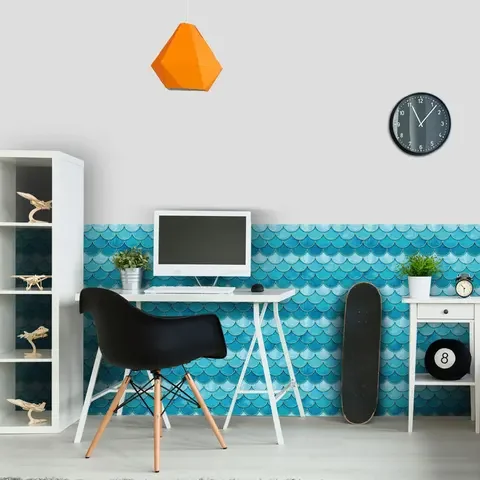 

3D Blue fish scale pattern wall sticker living room bathroom wallpaper background home decoration thick glued splicing stickers