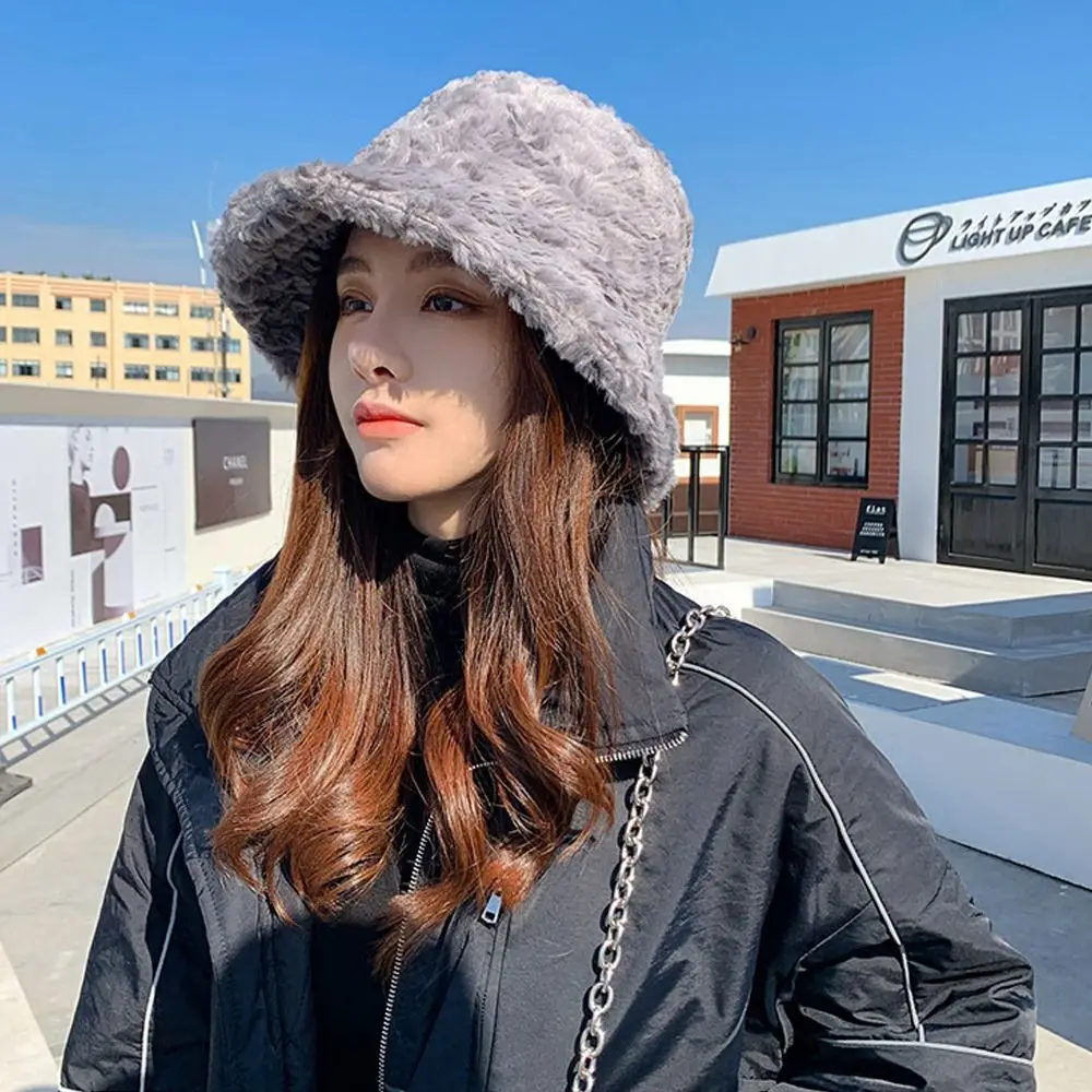 2022 Winter Faux Fur Fluffy Eimer Hüte Frauen Outdoor Dicke Warme Hut Weichen Pelzigen Fischer Kappe Mädchen Mode Panama Sonne kappe – Detail 16