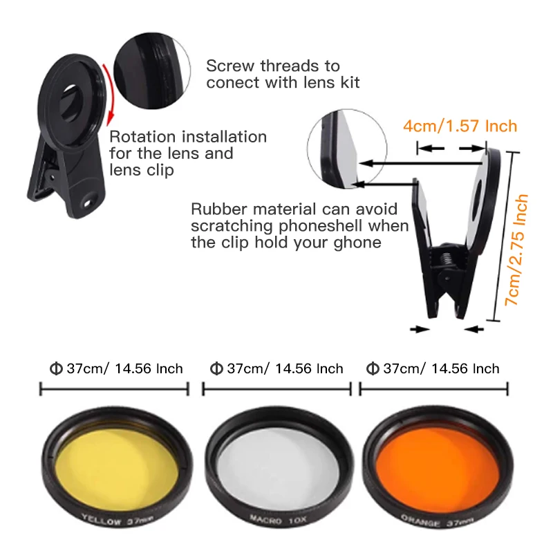 Aquarium Lens Fish Tank Phone Camera Lens Filter 4 in 1 Macro Yellow Filter Coral Reef Aquarium Universal