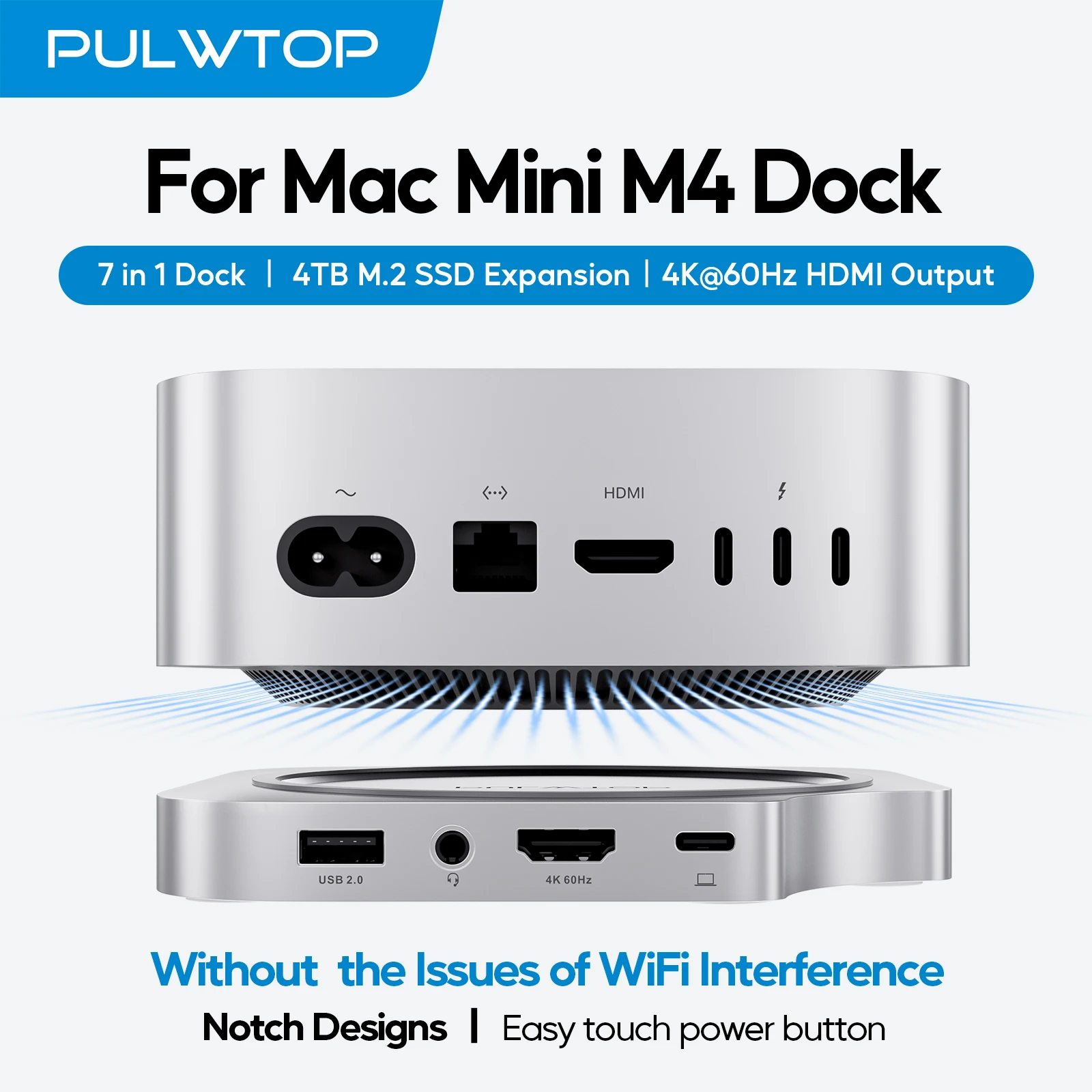 PULWTOP Mac Mini M4 Dock Stand with M.2 SSD Enclosure for