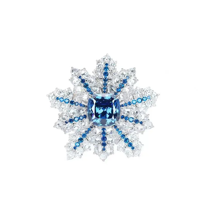 

ZOCA Vintage 925 Sterling Silver Blue Sapphire Gemstone Snowflower Wedding Engagement Ring for Women Cocktail Party Jewelry