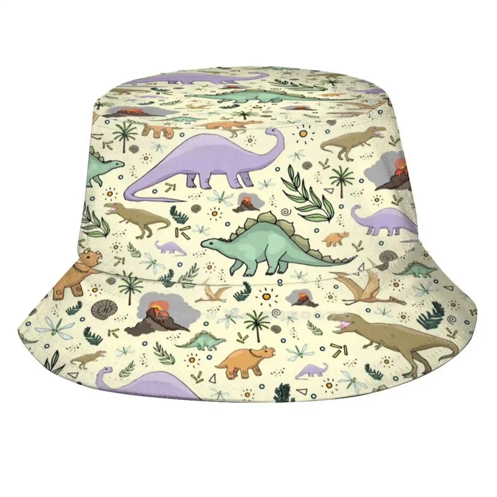 Dinosauri! Print Bucket Hats Sun Cap Dinosaur Dinosaur Pattern Dinosaur Brontosaurus Triceratops Tyrannosaurus T Rex
