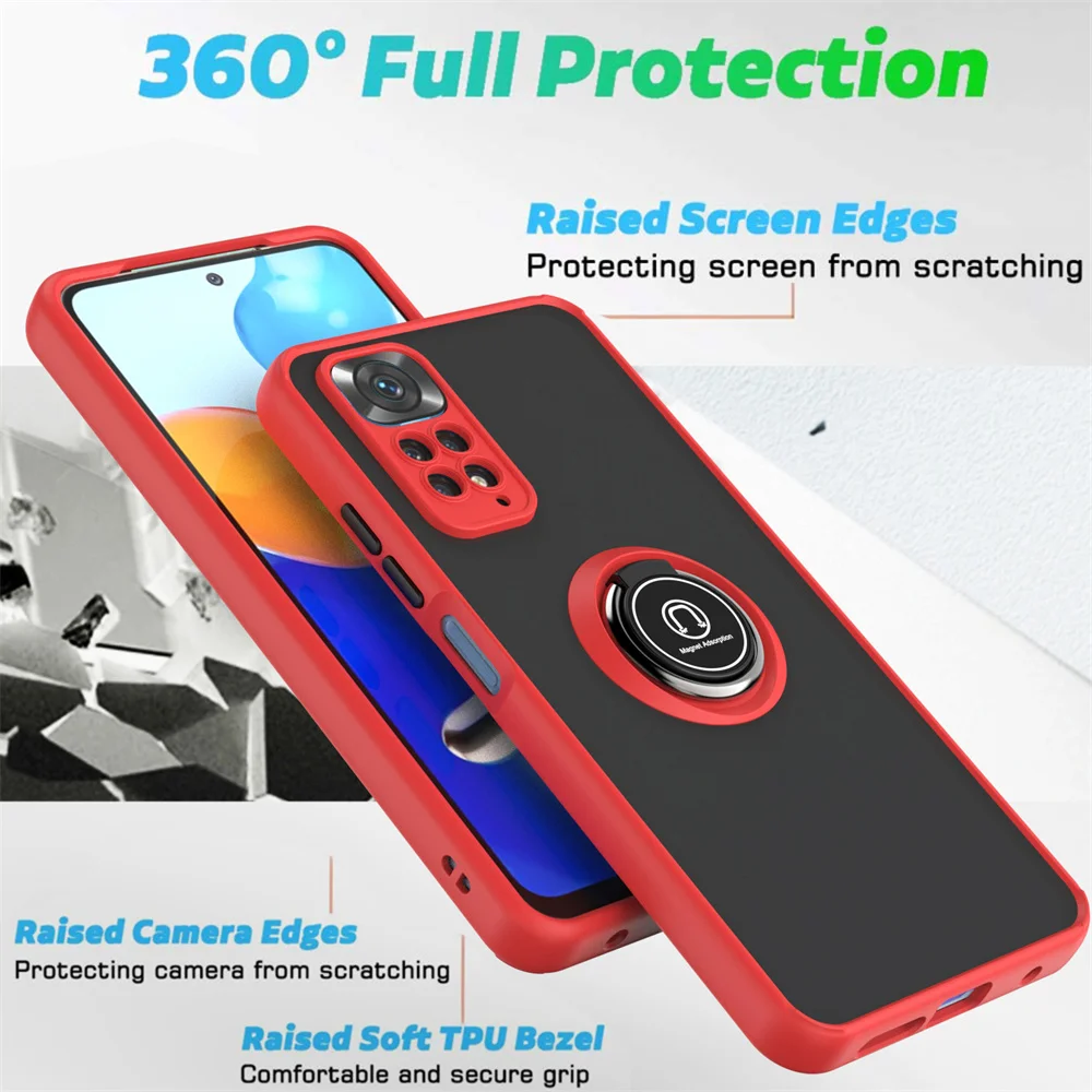Matte Shockproof Camera Case with Car Magnetic Ring Stand and Cover