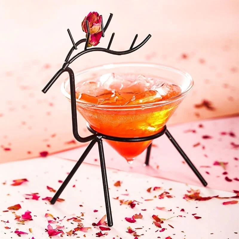 YUHOW-Cocktail Glass with Iron Elk Holder, Martini Wine Glass, Creative Caviar Bowl for Restaurant, Novelty Drinking Glass