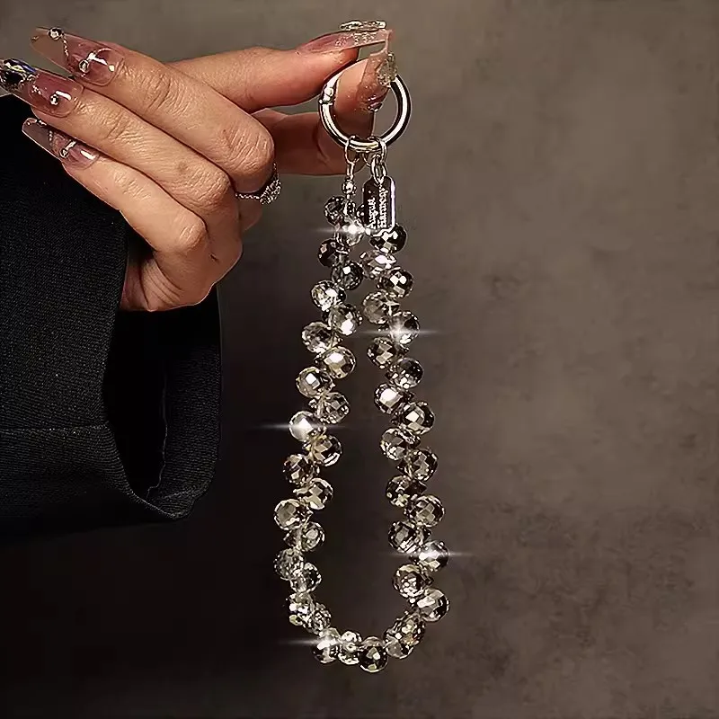 Crystal Rhinestone Beaded Wrist Strap Lanyard - Phone Charm Keychain Ornament Hang Rope