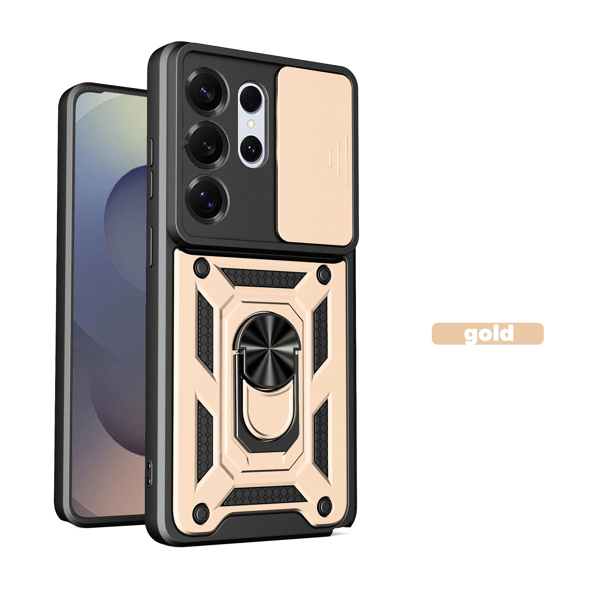 Magnetic Ring Holder Armor Phone Case with Slide Camera Protector