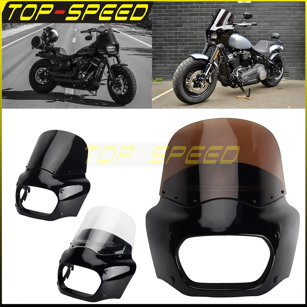 Moto 48Mm-55Mm Head Light Parabrezza Carenatura Faro Hardware In Policarbonato Per Harley Fat Bob Fxfb 114 Fxfbs 18-23 
