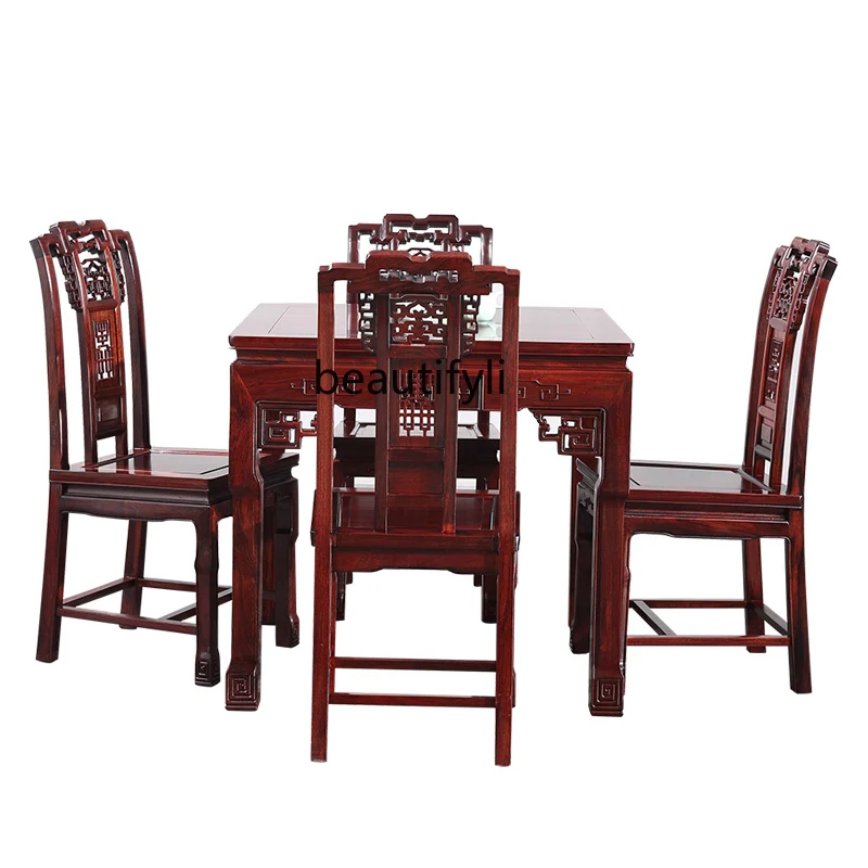 

Sandal Wood New Chinese Square Dining Table Household Small Apartment Solid Wood Old-Fashioned Square Table for Eight People