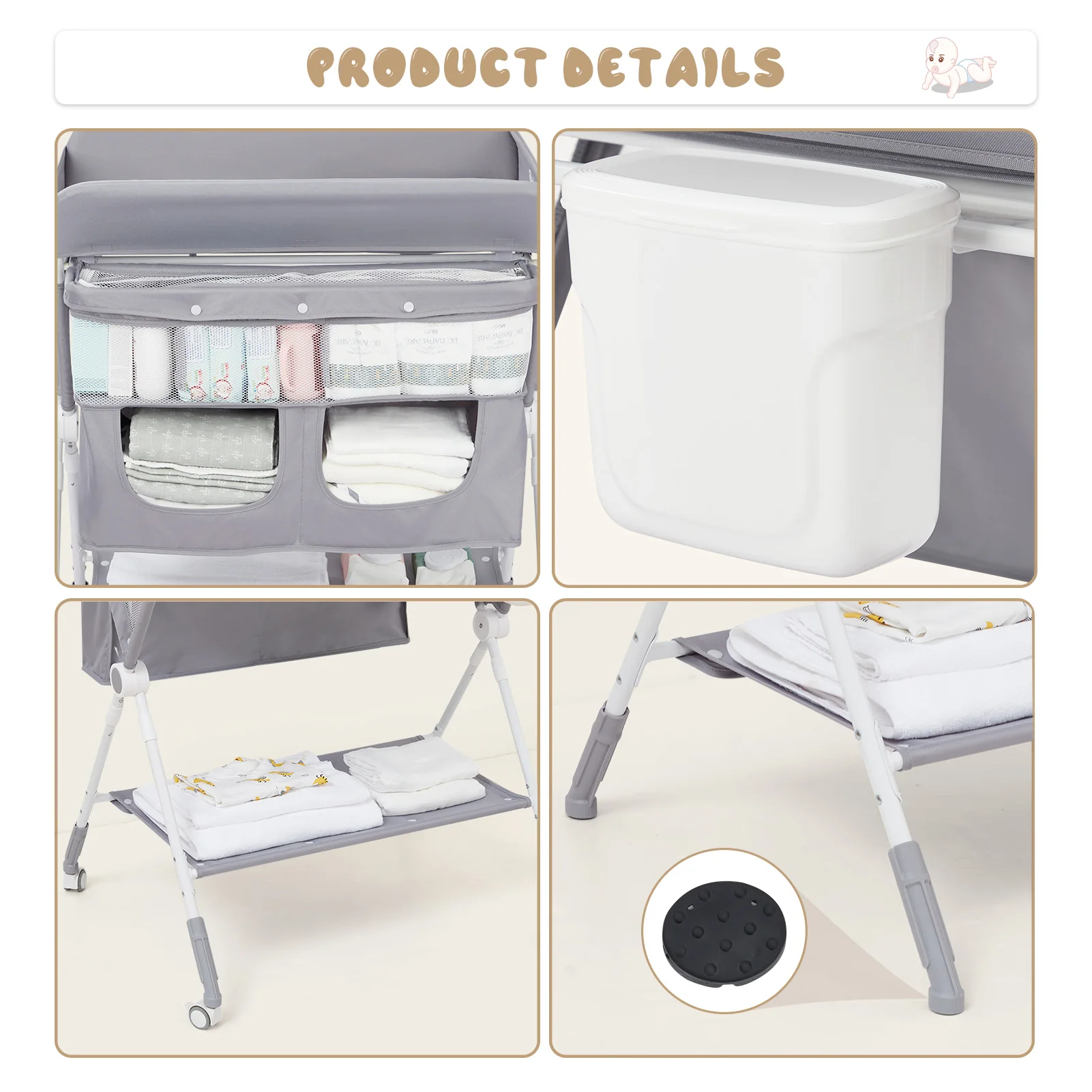 Baby Birth Folding Nursing Table Portable Baby Changing Table Foldable Diaper Changing Station Adjustable Height 2