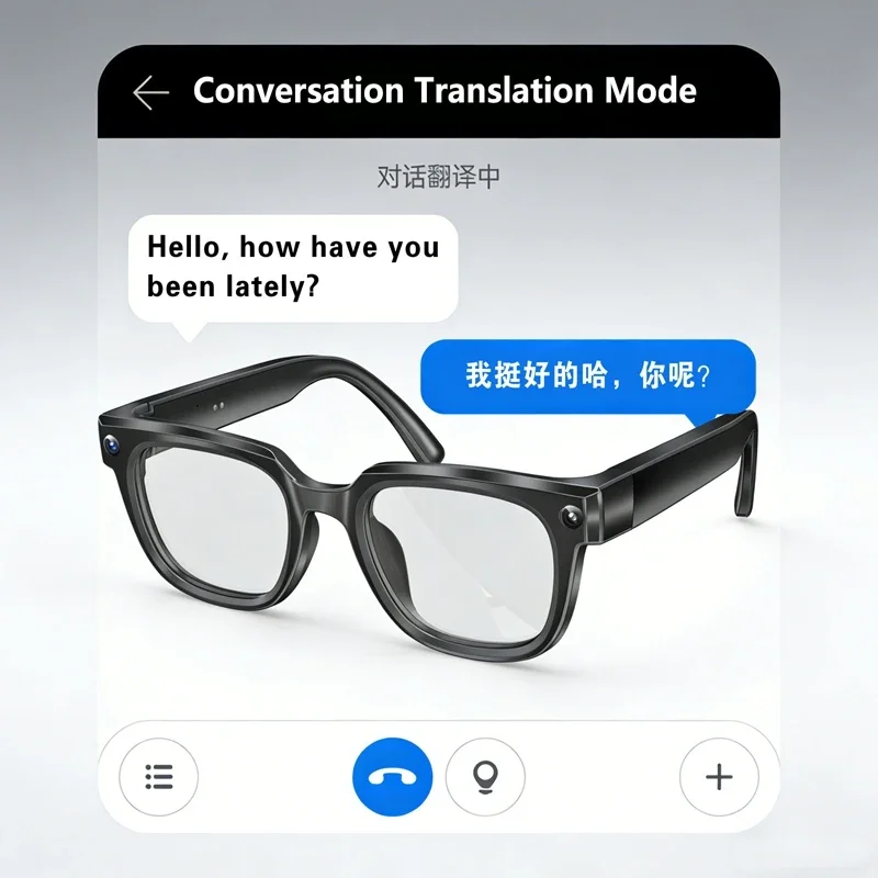 Occhiali Intelligenti AI con Traduzione, Fotocamera HD 8MP, Riprese 4K, Chiamate Bluetooth, Registrazione, Musica, Riconoscimento Immagini, Occhiali da Sole - immagine 5