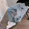 Wide Leg Cargo Pants 2022 Streetwear Baggy men Jeans Spring Autumn Men Korean Fashion Loose Straight Male Brand Clothing Black