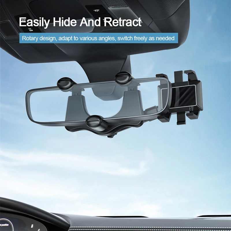 Black ABS Rearview Mirror Car Phone Holder