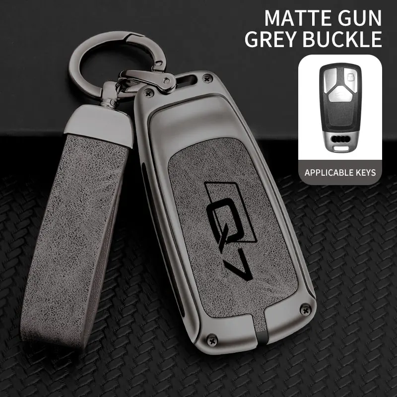Sleek Metal Leather Car Key Cover with Keychain