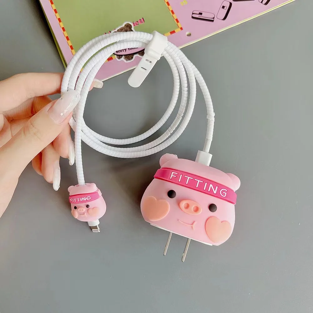 Pig Head Silicone Cable Protector Pink Rope Cable Winder For Apple  20W Data Line For Iphone Charger Cable Cute Accessories