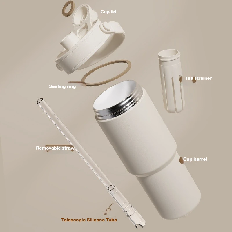 Stainless Steel Insulated Tumbler with Straw and Portable Handle - 24oz