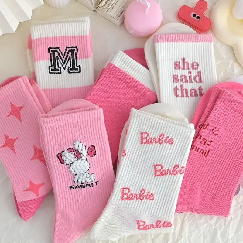 

Носки вязаные с героями аниме Барби, Мультяшные женские спортивные поглощающие пот носки, милые модные спортивные чулки для девочек, милые хлопковые носки