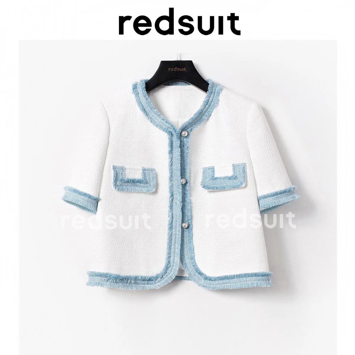 

Fashionable and contrasting color fringe round collar small fragrance wind age coat short sleeve thin coat summer