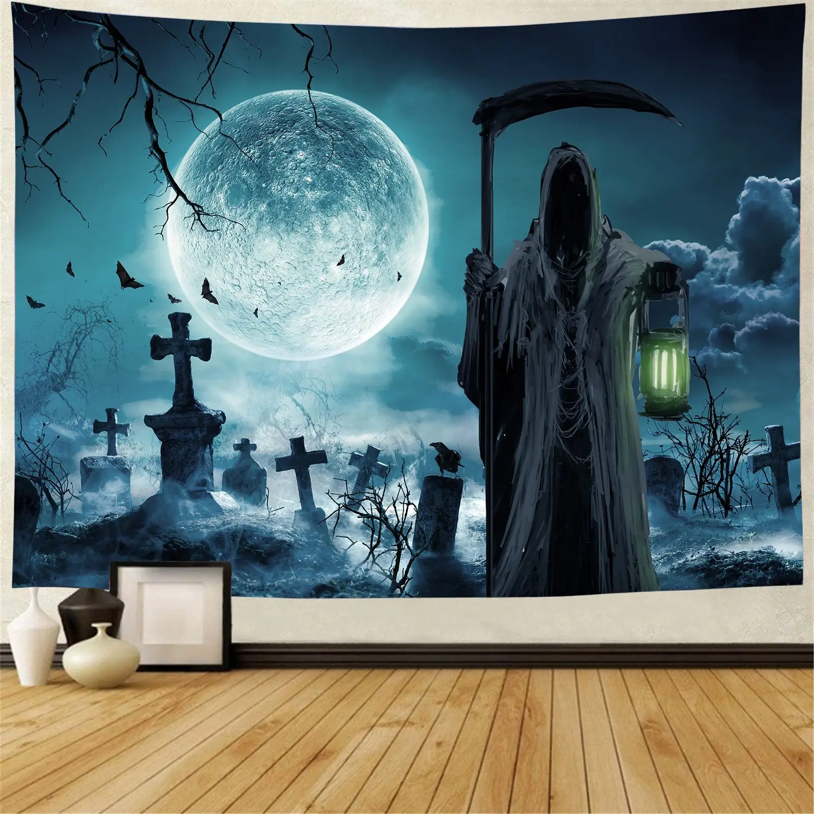 Halloween Tapestry Horror Zombies Dead Men Graveyard Tapestry Doomsday Theme Wall Hanging for Bedroom Living Room Dorm