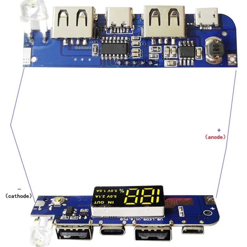듀얼 USB 부스트 모바일 보조베터리, DIY 보조베터리 충전기 보드 모듈, LED 표시기 마더보드, 3.7V, 5V, 2A
