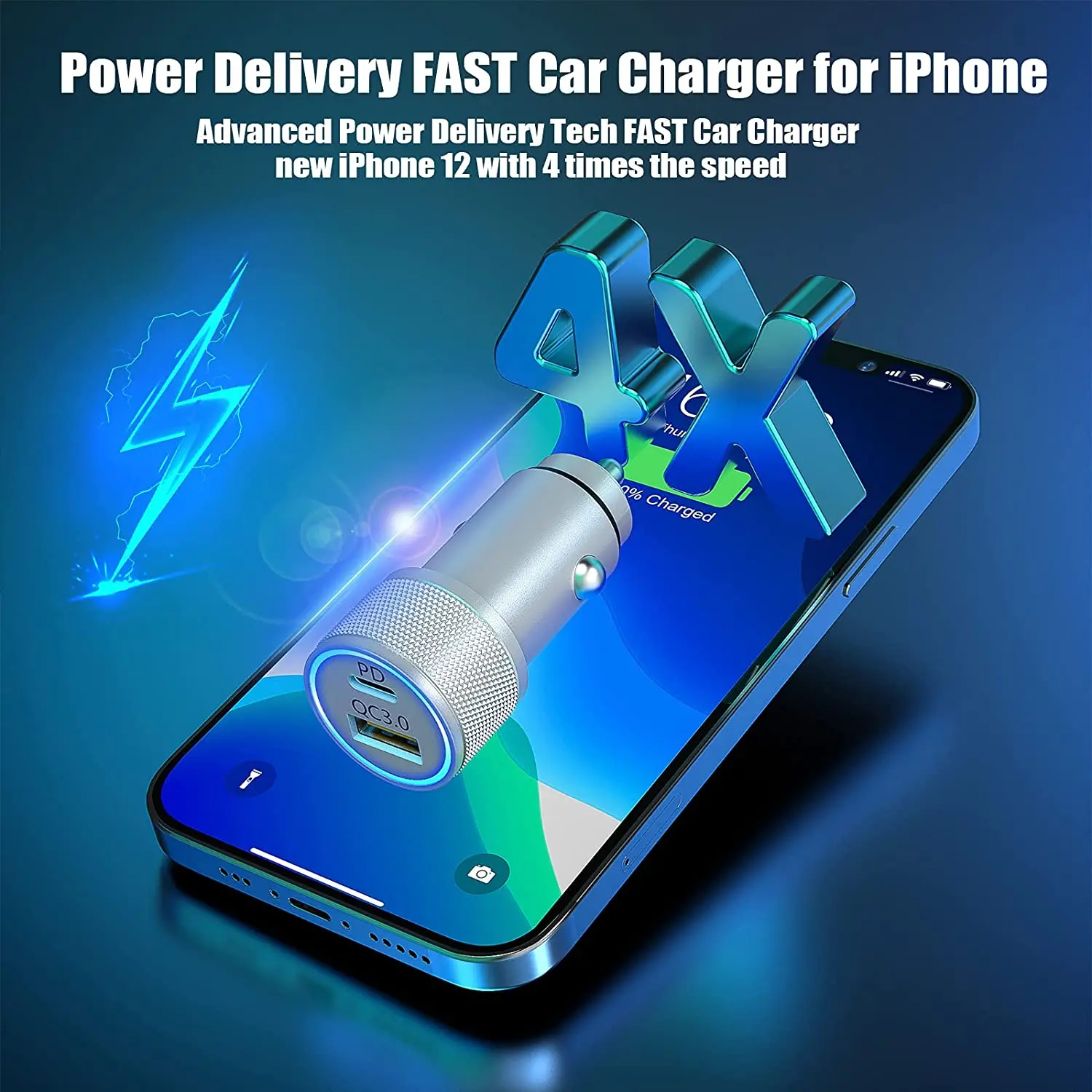 Car Charger Dual Port Car Charging with iPhone USB Cable PD&QC
