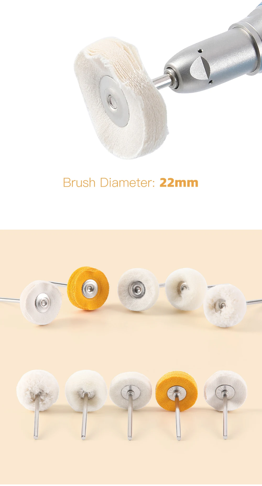 10 Stück/Set 22mm Dental-Polierbürsten Weiße/Gelbe Filz-Baumwoll-Polierpads HP2.35mm für Zahnmedizin – Detail 11
