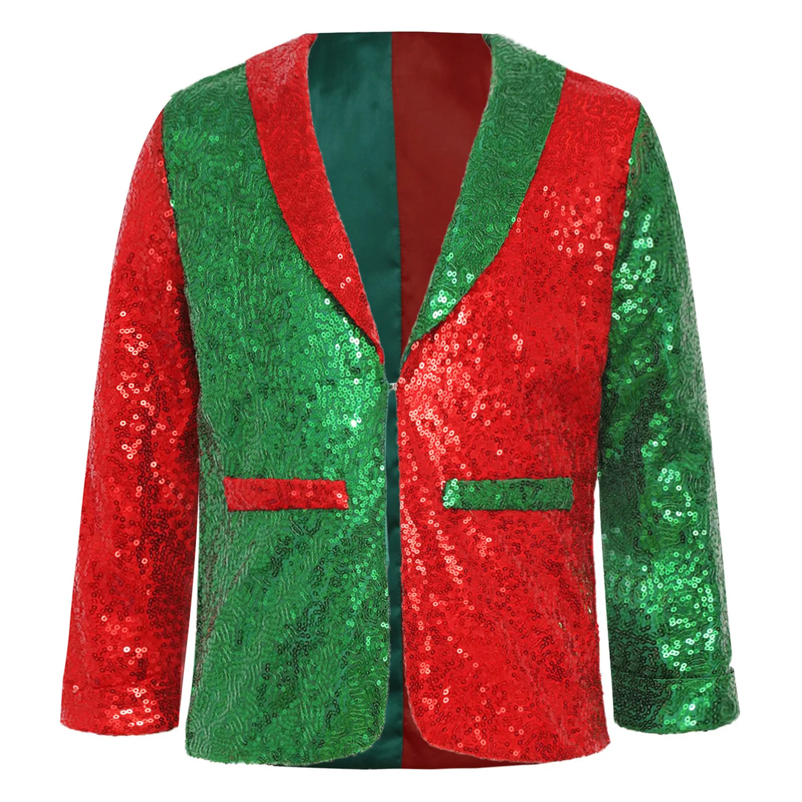 Boys Girls Christmas Jacket Tops Xmas Elf Santa Claus Cosplay Costume Shiny Sequins Lapel Collar Coat Latin Jazz Disco Dance Top
