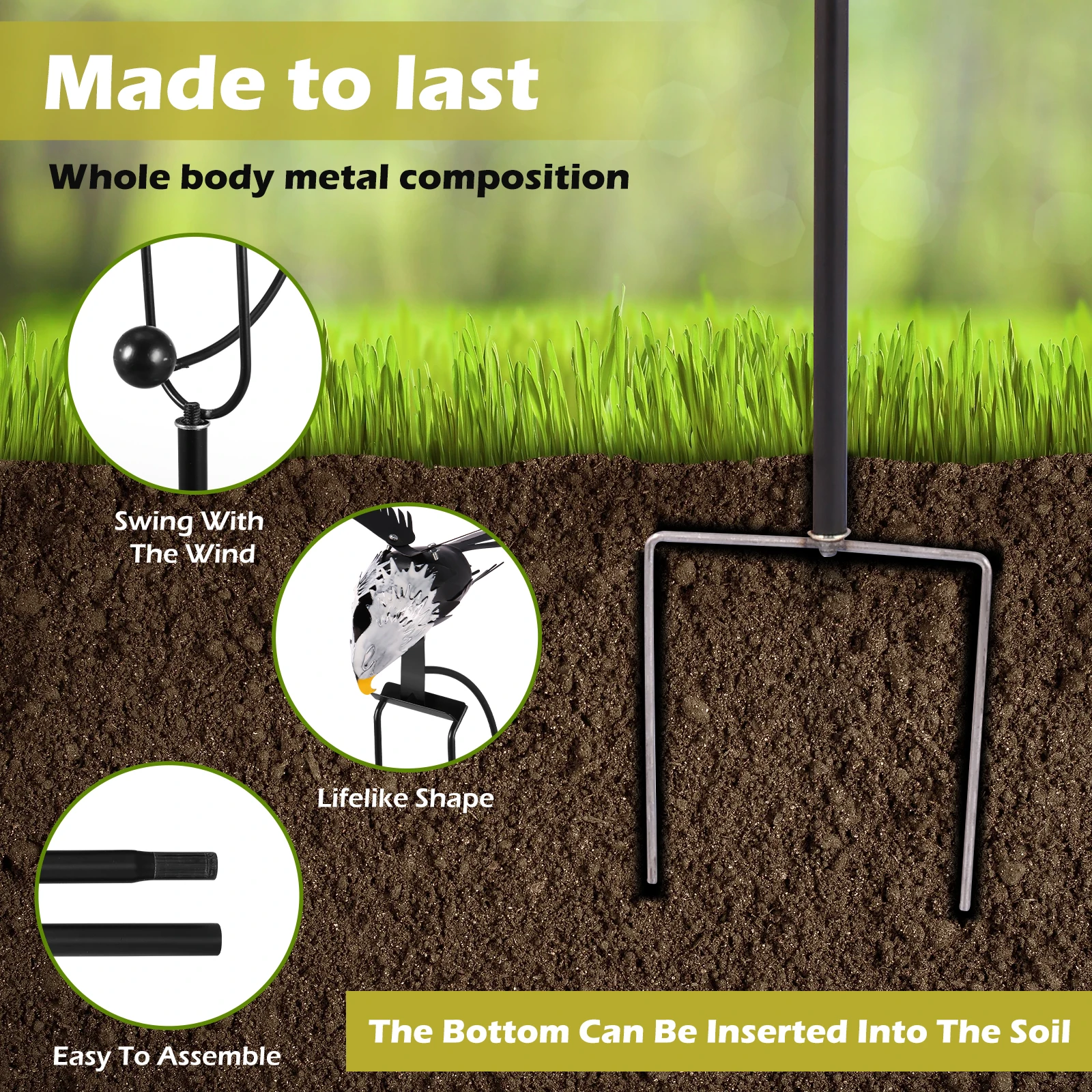 Iron Owl Wind Spinner Wing Flapping Owl Wind Chime Outdoor Eagles Metal Windmill Weather Resistant Eagle Garden Stake Decoration