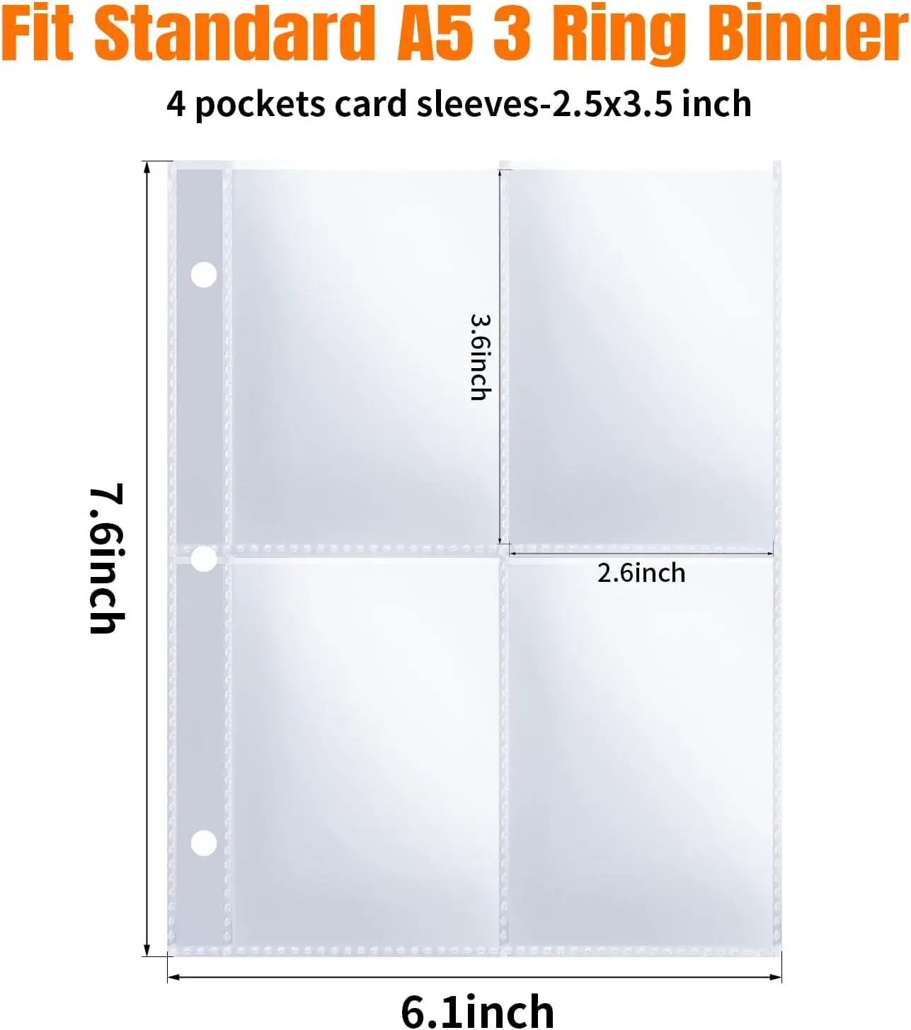 A5 Size 4 Pocket Trading Gaming Card Sleeves Double Side Storage Album Binder Pages Card Collection Holders 3/6 Ring Binders