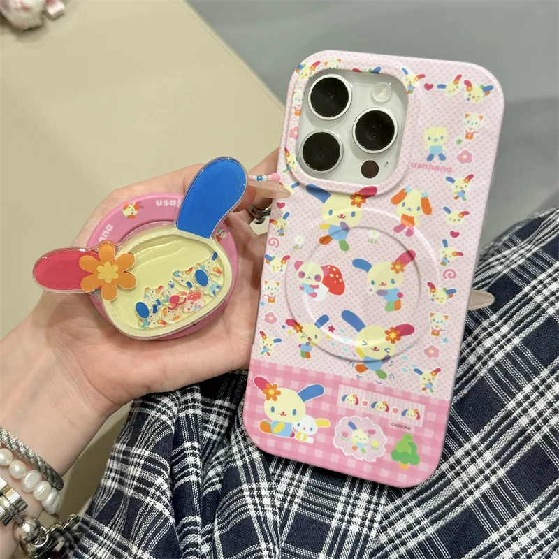 Kawaii Cartoon Rabbit Magnetic Phone Case with Magsafe Stand - Cute Hard Cover
