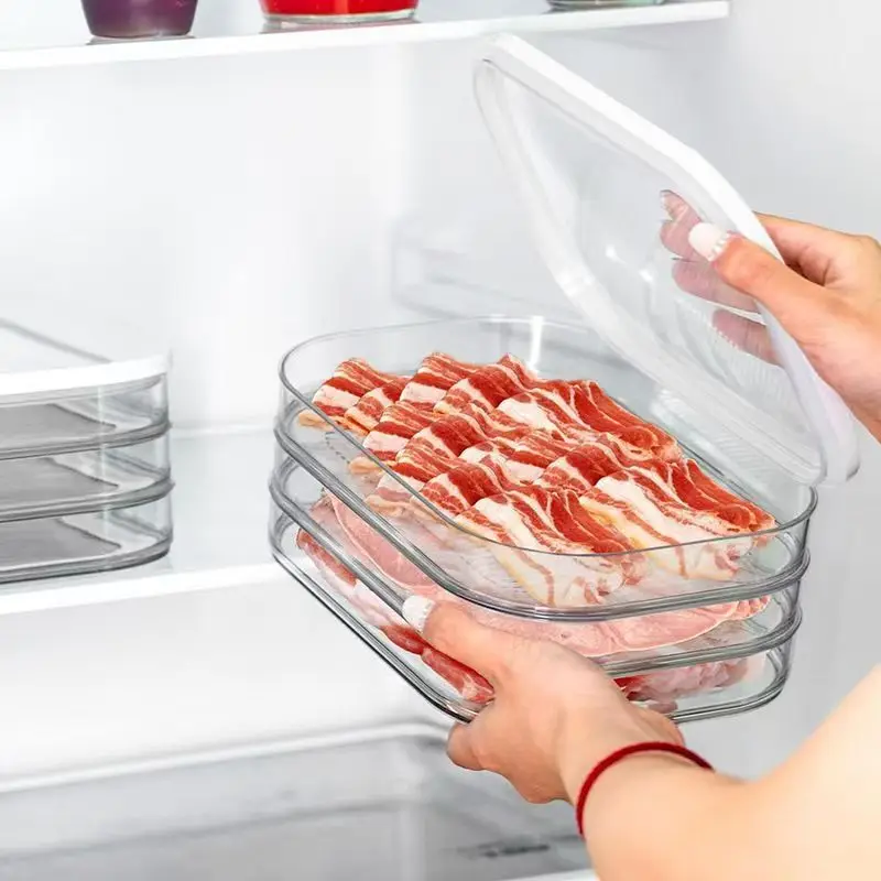 Refrigerator-Safe Stackable Meat Storage Container with Lid