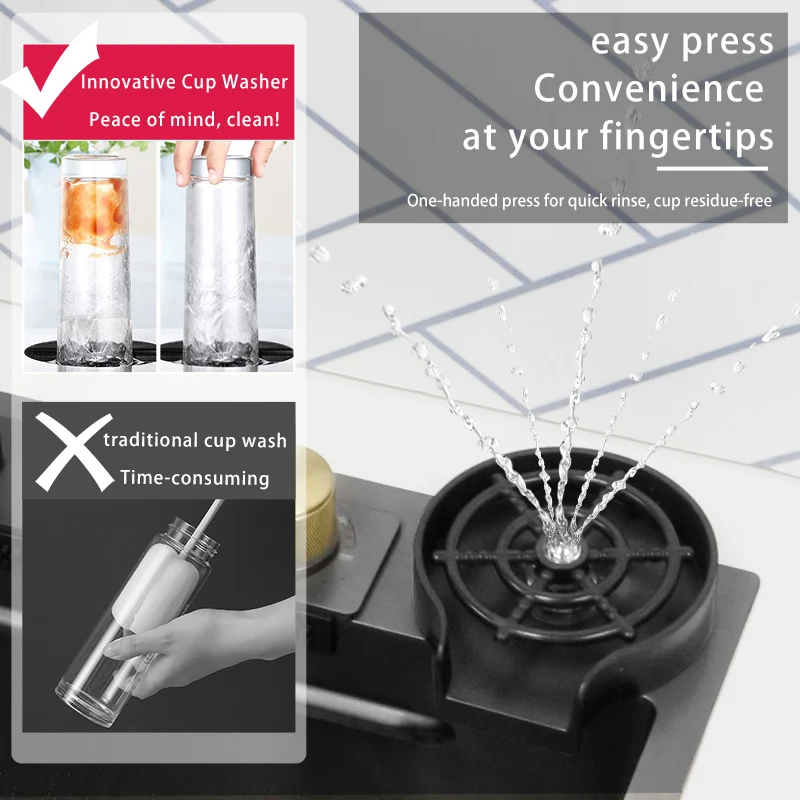 Lavello Cucina Nero In Acciaio Inox Con Rubinetto A Cascata 3 In 1 - 82x46cm, Set Completo Accessori Per Bar O Camper - Foto 6