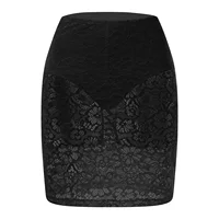 Jupon mi-long moulant taille haute en dentelle florale transparente pour femme avec culotte intégrée, idéal pour les tenues de club 2