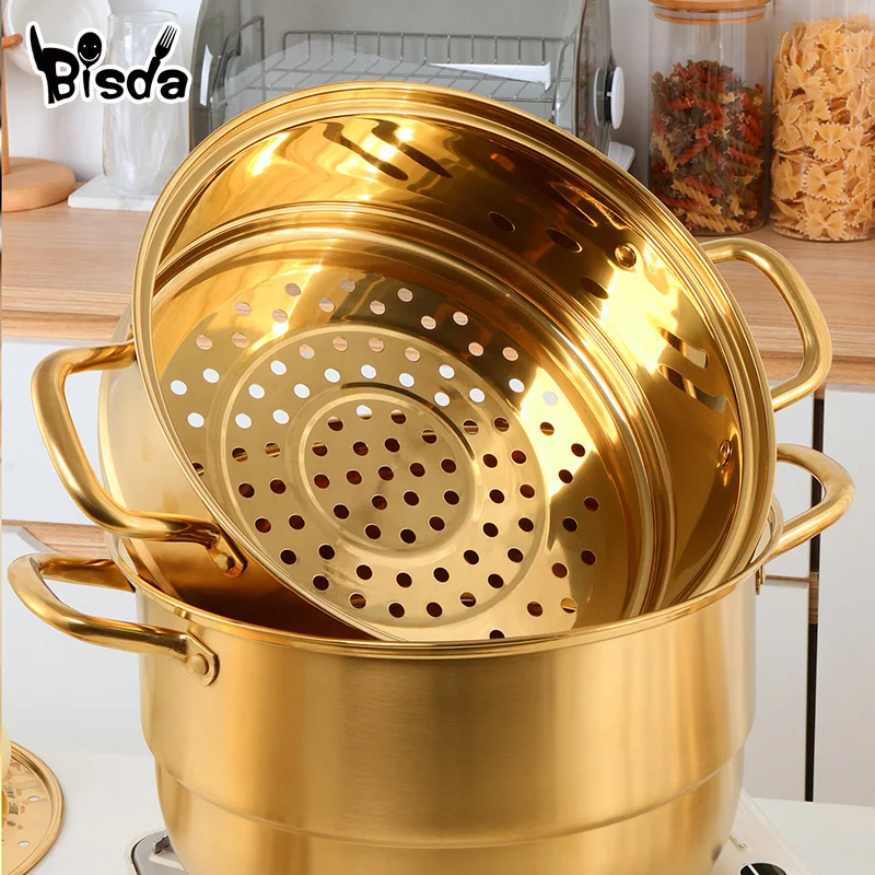 Stainless Steel Three Layer Thick Steamer Pot Soup Steam Pot Universal Cooking Pots for Induction Cooker Gas Stove Steam