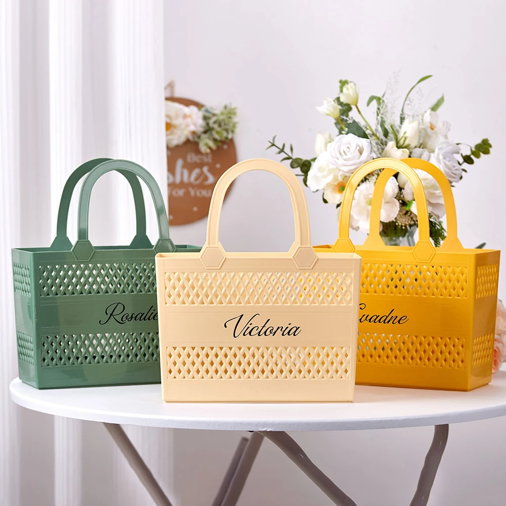 

Personalized Jelly Bag Plastic Straw Clutch Custom Flower Girl Hand Clutch Bachelorette Party Bags Bridesmaid Gifts