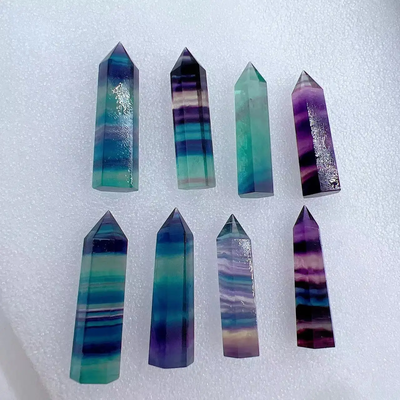Natural Crystal Stone Creative Striped Fluorite Gemstone Rainbow Stone Bar Gem Ornaments Home Decor Craft Collectibles Gift Wand Point natural crystal stone