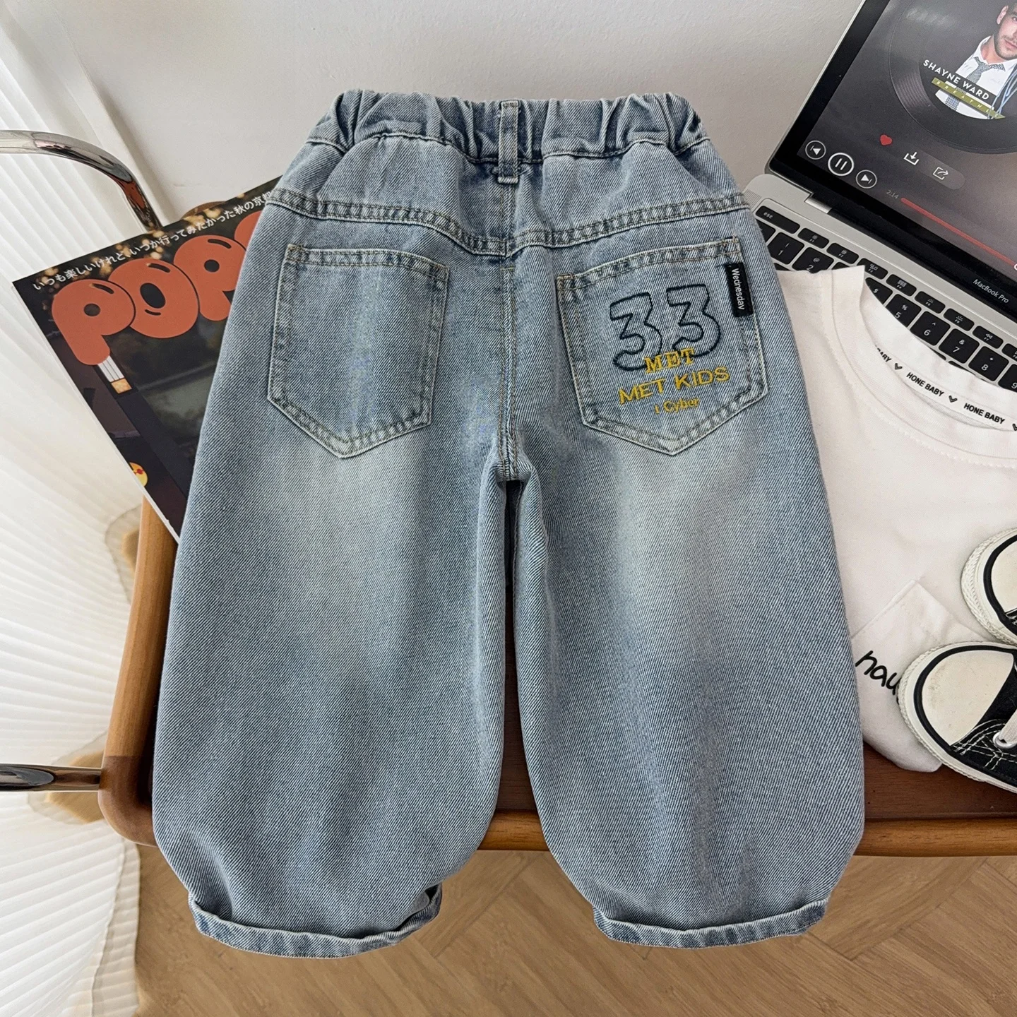 بنطلون جينز بقصة مستقيمة للأولاد، تصميم جديد لربيع وخريف، مريح وعصري، بنطلون طويل أنيق على الطراز الكوري، ملابس أطفال