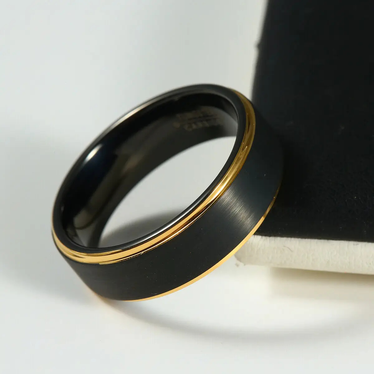 Black 8MM Tungsten Carbide Rings For Women Men Couple Wedding Ring Gold Color Edge Band Boy Dad Son Size 6-14 5