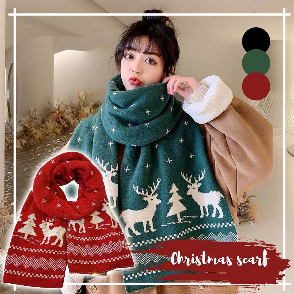 2025 Santa Claus Knitted Red Scarf Women's Autumn And Winter Warm Korean Version Student Versatile New Year Gift Scarf Couple