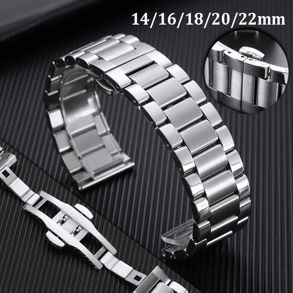 Universal Solid Stainless Steel Watch Band: Elegant Silver Bracelet with Tool