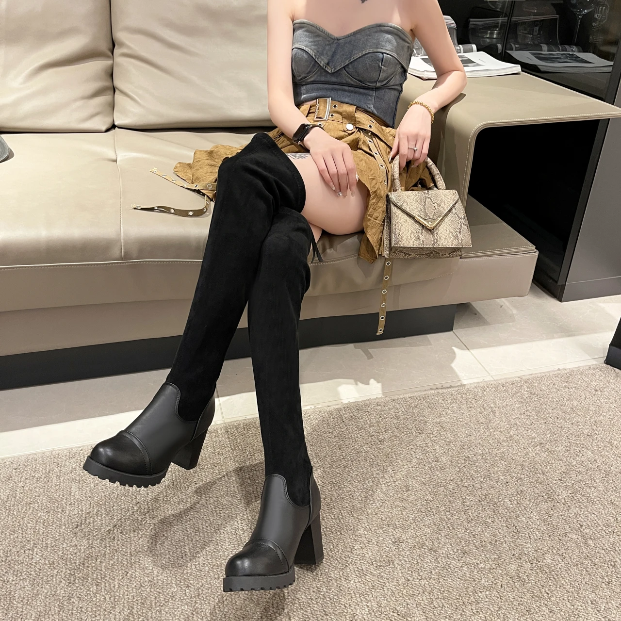 New Korean Long Tube Over The Knee Boots Version of The Elastic Thick Women's Boots High Heel Stovepipe Women's Boots goth shoes