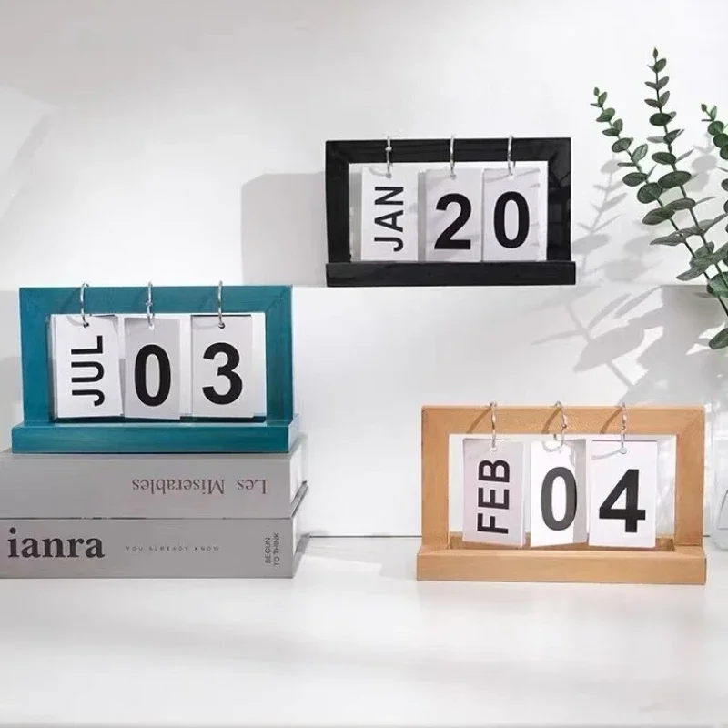 

Wooden Perpetual Calendar Flip Month Date Display Desktop Schedule Daily Planner Office Home Decoration Photography Props