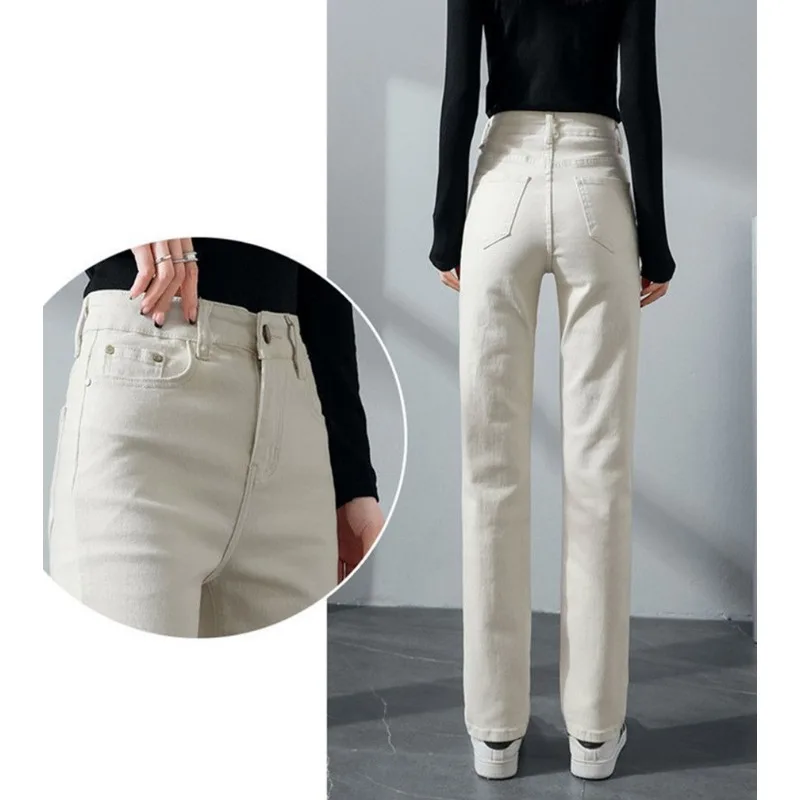 Women High Waist Straight Jeans Spring All Casual Stretch Denim Pants Korean Streetwear Pantalones New Retro Classic Vaqueros