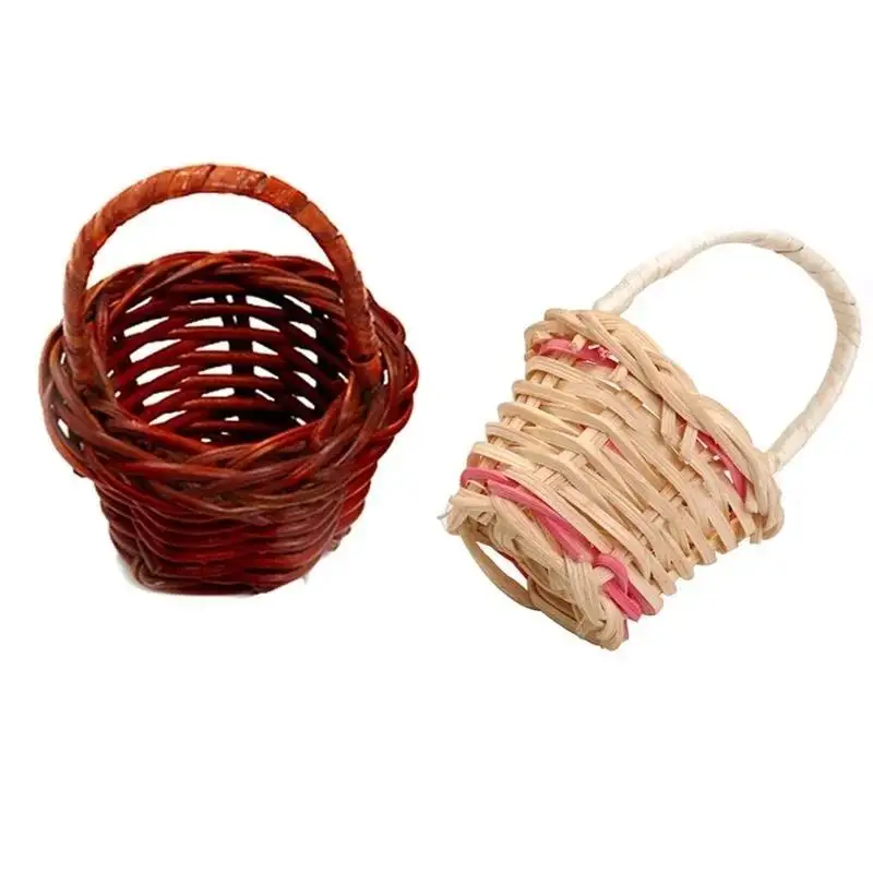 2PCS Mini Rattan Weaving Storage Basket Fruit Rattan Storage Box For Cosmetics Tea Picnic Basket Organizer Kitchen Handicraft
