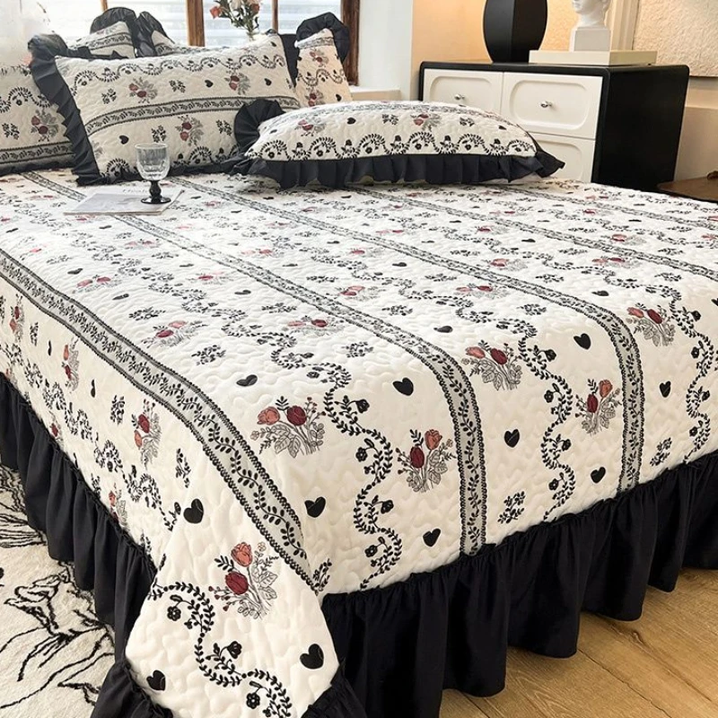 Four Season Korean Princess Style Bed Cover and Pillowcase 3pcs Single Double Bedspread Quilted Blanket Home Decorative Coverlet