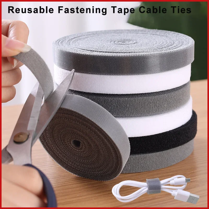 Cable ties 5Meter/Roll Reusable Fastening Tape Cable Ties 10/15/20/25/30/50mm Double Side Hook and Loop Straps Cable Wire Management Tape