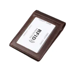RFID Blocking Genuine Leather Men's Money Clip Wallet - Compact Card Protection Cash Holder (Coffee)