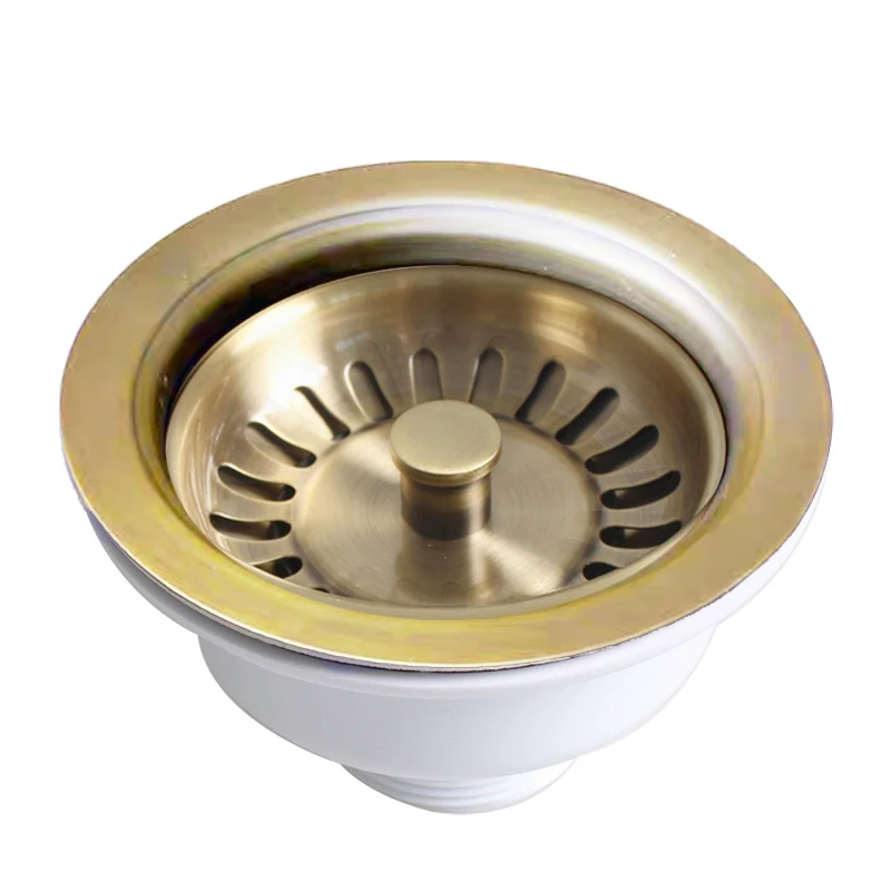 114mm Dia Golden Kitchen Sink Drain Basket Filter SUS 304 Strainer Plug Durable Kitchen Waste Bowl Kit Replacement Accessory