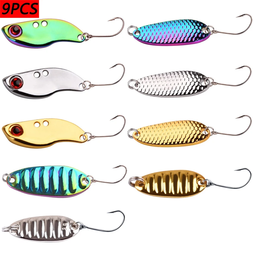 

9pcs Metal Spoon Sequin Fishing Lures Pesca Leech Jig Wobbler Artificial Bait Crankbaits for Fly Fishing Hard Baits Trout Lure
